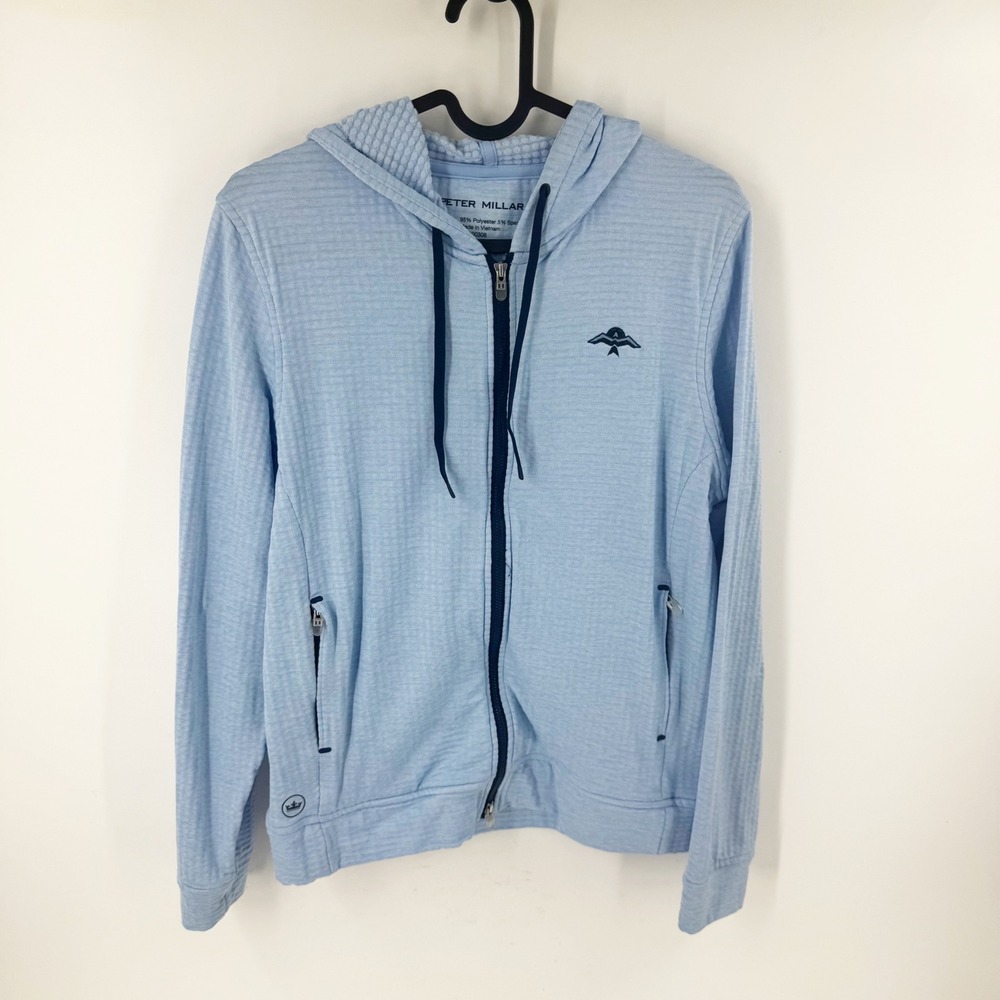 Peter Millar‎ Womens Blue Performance Full Zip Hoodie Jacket Medium French Terry